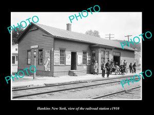 OLD LARGE HISTORIC PHOTO OF HANKINS NEW YORK, ERIE RAILROAD STATION c1910