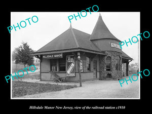 OLD LARGE HISTORIC PHOTO OF HILLSDALE MANOR NEW JERSEY RAILROAD STATION c1910