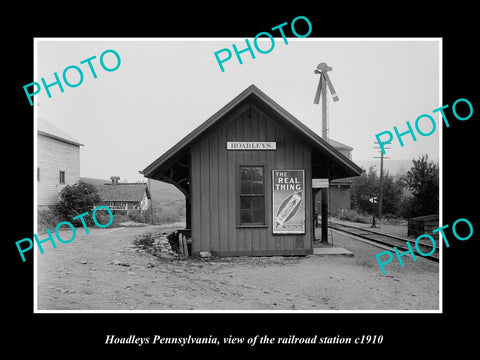 OLD LARGE HISTORIC PHOTO OF HOADLEYS PENNSYLVANIA, ERIE RAILROAD STATION c1910