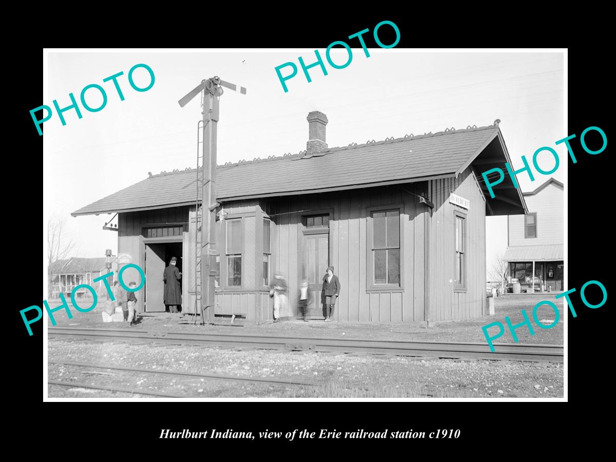 OLD LARGE HISTORIC PHOTO OF HURLBURT INDIANA, ERIE RAILROAD STATION c1910 1