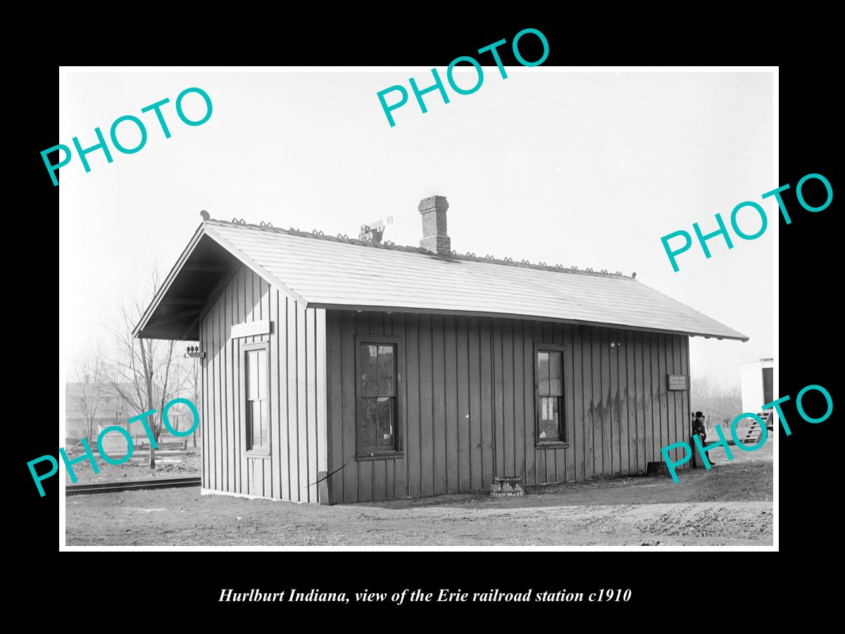 OLD LARGE HISTORIC PHOTO OF HURLBURT INDIANA, ERIE RAILROAD STATION c1910 2