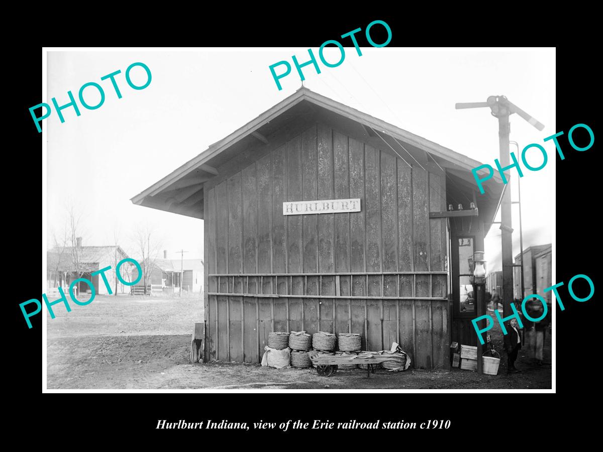 OLD LARGE HISTORIC PHOTO OF HURLBURT INDIANA, ERIE RAILROAD STATION c1910 3