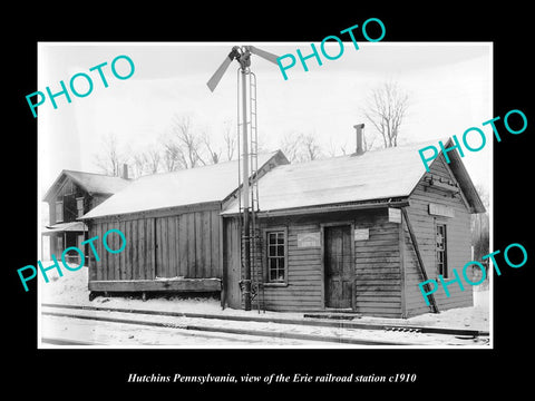 OLD LARGE HISTORIC PHOTO OF HUTCHINS PENNSYLVANIA, ERIE RAILROAD STATION c1910