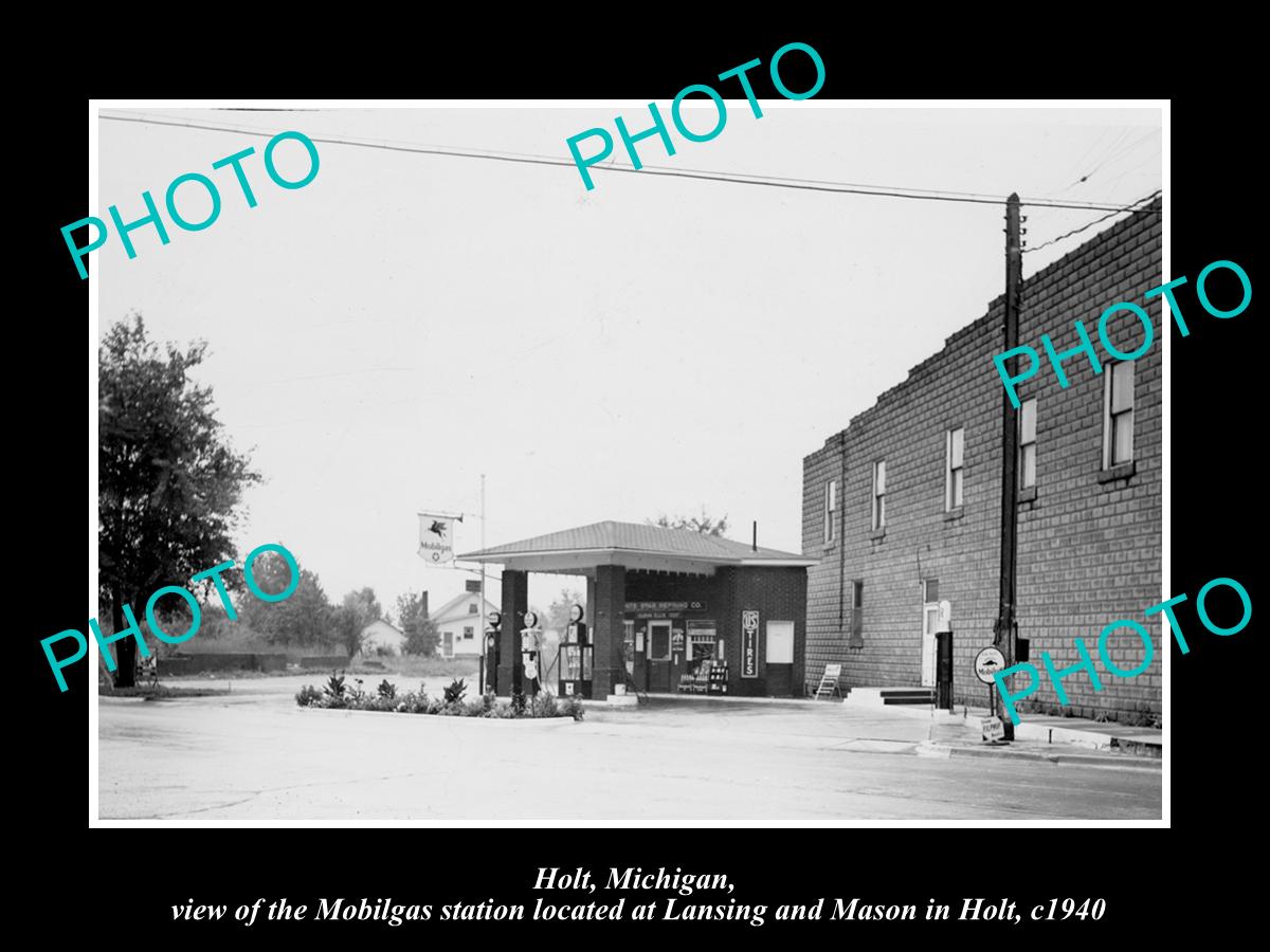 OLD LARGE HISTORIC PHOTO OF HOLT MICHIGAN, THE MOBIL OIL GAS STATION c1940 2