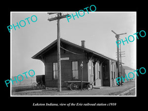 OLD LARGE HISTORIC PHOTO OF LAKETON INDIANA, ERIE RAILROAD STATION c1910