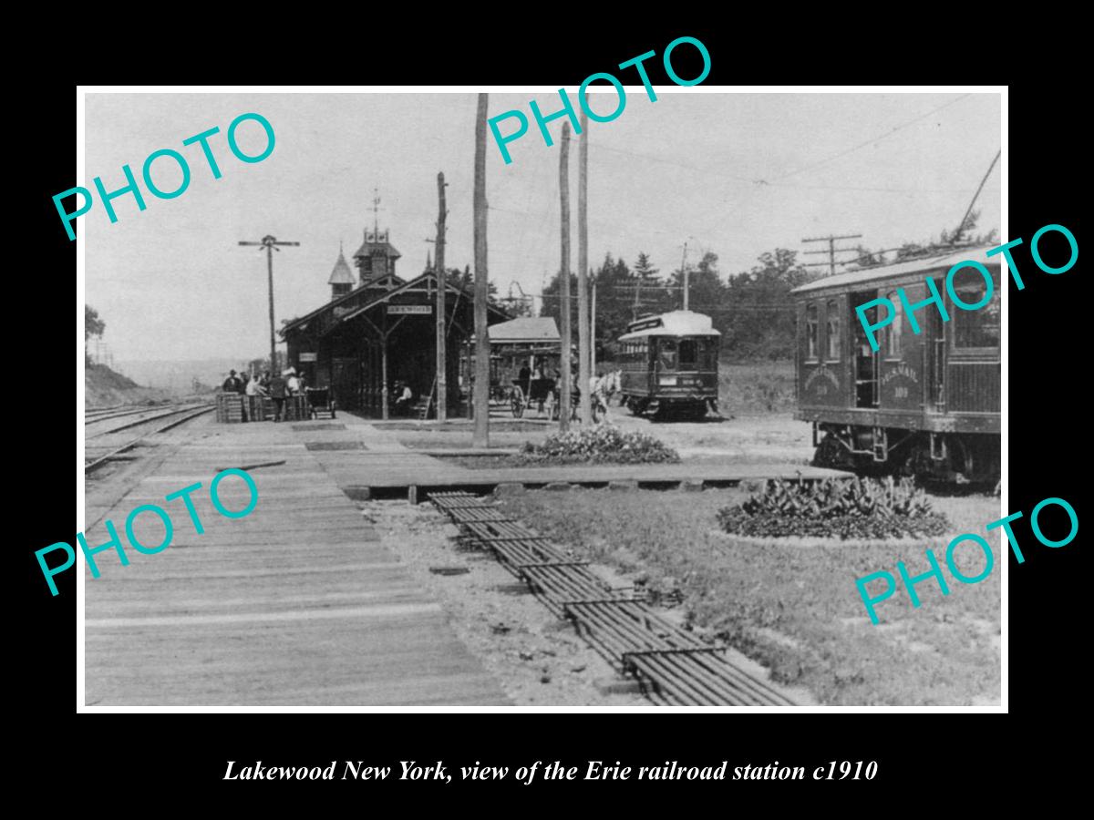 OLD LARGE HISTORIC PHOTO OF LAKEWOOD NEW YORK, ERIE RAILROAD STATION c1910 1