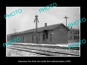 OLD LARGE HISTORIC PHOTO OF LIMESTONE NEW YORK, THE ERIE RAILROAD STATION c1910