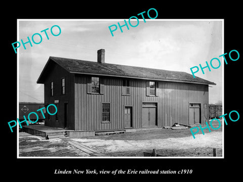 OLD LARGE HISTORIC PHOTO OF LINDEN NEW YORK, ERIE RAILROAD STATION c1910