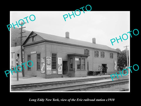 OLD LARGE HISTORIC PHOTO OF LONG EDDY NEW YORK, ERIE RAILROAD STATION c1910