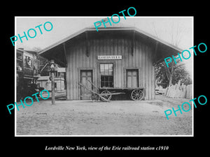 OLD LARGE HISTORIC PHOTO OF LORDVILLE NEW YORK, ERIE RAILROAD STATION c1910