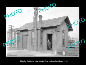 OLD LARGE HISTORIC PHOTO OF MAGLEY INDIANA, THE ERIE RAILROAD STATION c1910 1