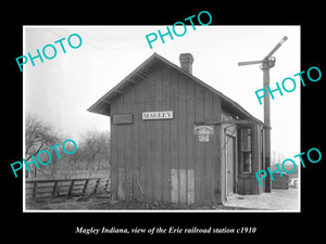 OLD LARGE HISTORIC PHOTO OF MAGLEY INDIANA, THE ERIE RAILROAD STATION c1910 2