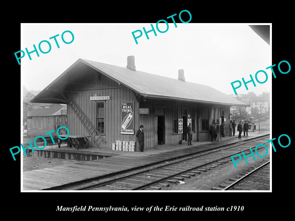 OLD LARGE HISTORIC PHOTO OF MANSFIELD PENNSYLVANIA, ERIE RAILROAD STATION c1910