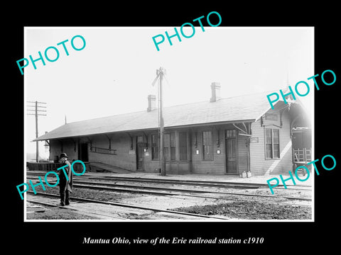 OLD LARGE HISTORIC PHOTO OF MANTUA OHIO, THE ERIE RAILROAD STATION c1910 1