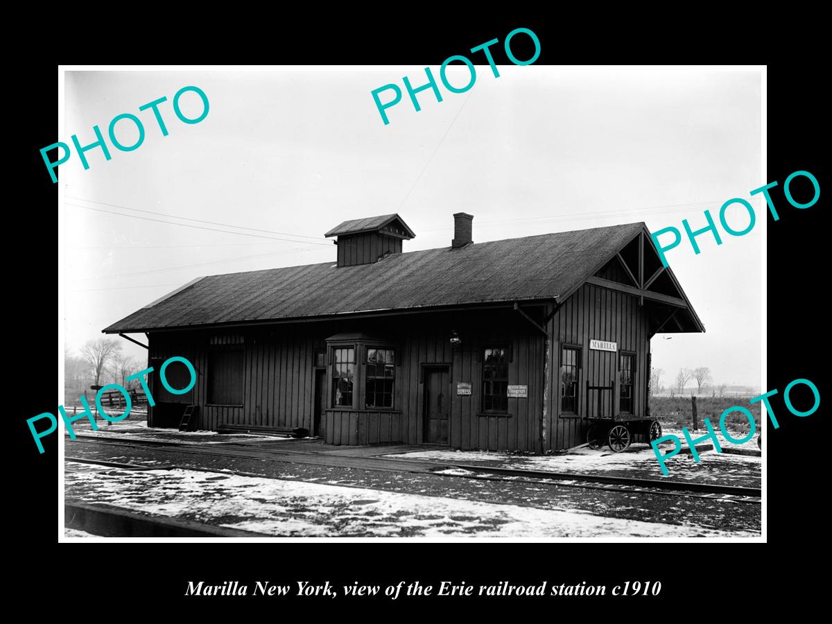 OLD LARGE HISTORIC PHOTO OF MARILLA NEW YORK, ERIE RAILROAD STATION c1910