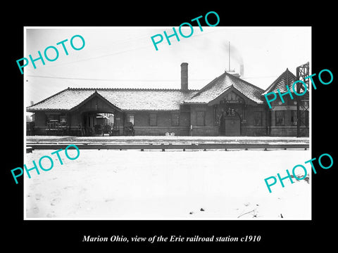 OLD LARGE HISTORIC PHOTO OF MARION OHIO, THE ERIE RAILROAD STATION c1910 2