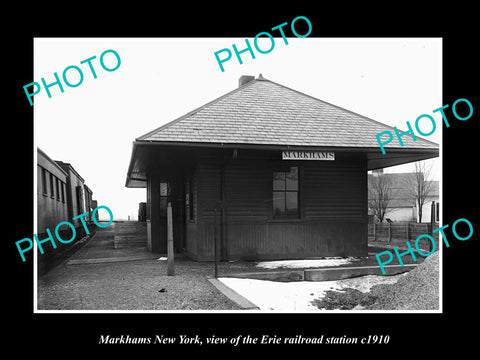 OLD LARGE HISTORIC PHOTO OF MARKHAMS NEW YORK, ERIE RAILROAD STATION c1910