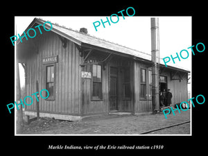 OLD LARGE HISTORIC PHOTO OF MARKLE INDIANA, ERIE RAILROAD STATION c1910