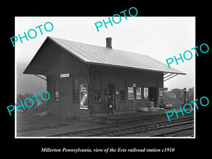 OLD LARGE HISTORIC PHOTO OF MILLERTON PENNSYLVANIA, ERIE RAILROAD STATION c1910