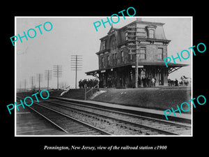 OLD LARGE HISTORIC PHOTO OF PENNINGTON NEW JERSEY, THE RAILROAD STATION c1900