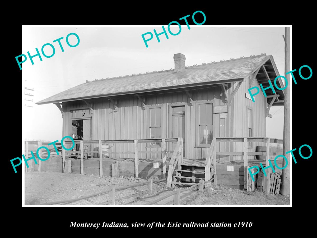 OLD LARGE HISTORIC PHOTO OF MONTEREY INDIANA, ERIE RAILROAD STATION c1910 2