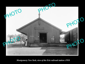 OLD LARGE HISTORIC PHOTO OF MONTGOMERY NEW YORK, ERIE RAILROAD STATION c1910