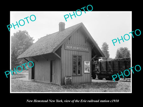 OLD LARGE HISTORIC PHOTO OF NEW HEMSTEAD NEW YORK, ERIE RAILROAD STATION c1910 1