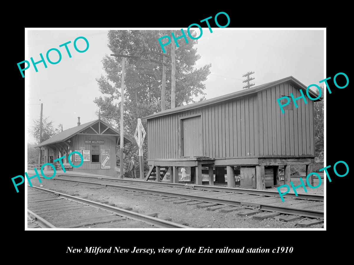 OLD LARGE HISTORIC PHOTO OF NEW MILFORD NEW JERSEY ERIE RAILROAD STATION c1910 2