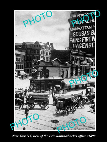 OLD LARGE HISTORIC PHOTO OF NEW YORK NY, THE ERIE RAILROAD TICKET OFFICE c1890