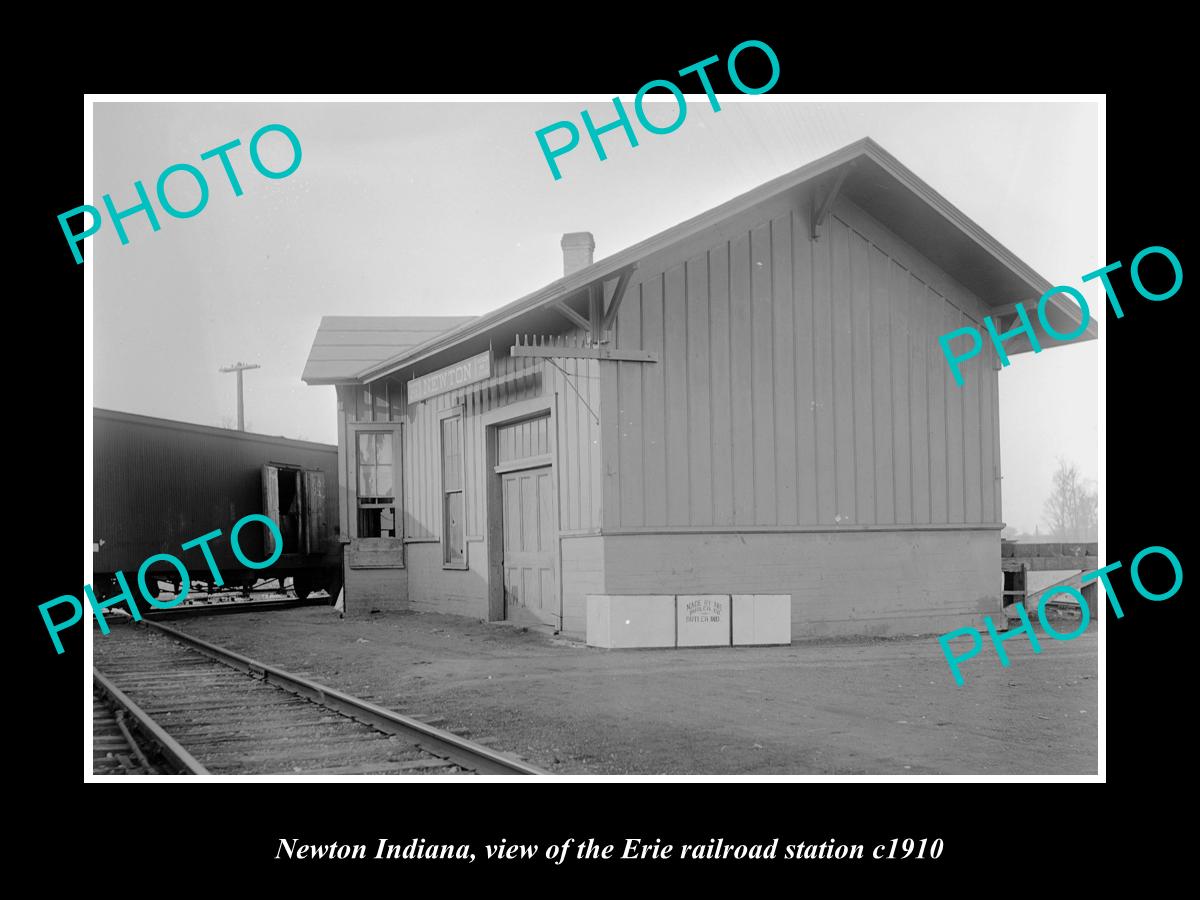 OLD LARGE HISTORIC PHOTO OF NEWTON INDIANA, THE ERIE RAILROAD STATION c1910