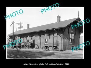 OLD LARGE HISTORIC PHOTO OF NILES OHIO, THE ERIE RAILROAD STATION c1910 1