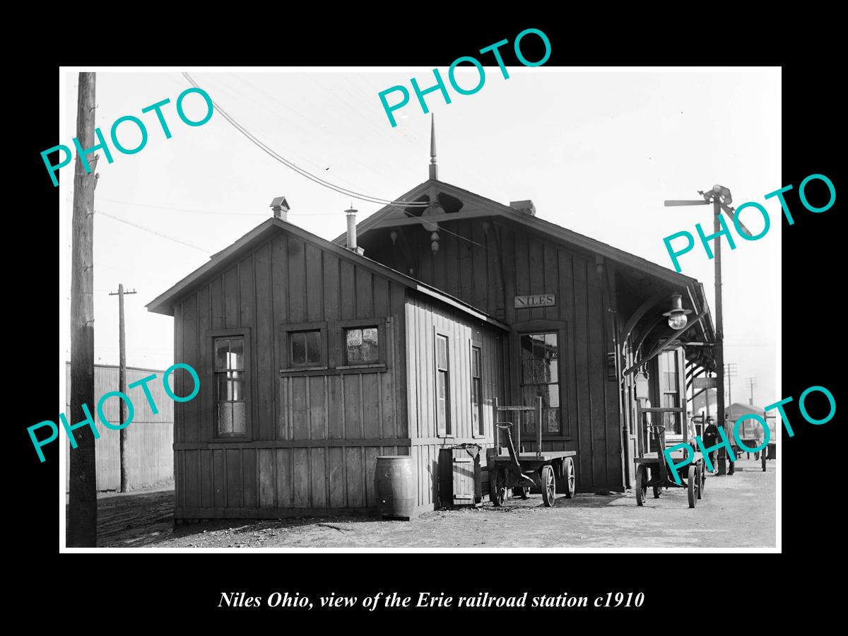 OLD LARGE HISTORIC PHOTO OF NILES OHIO, THE ERIE RAILROAD STATION c1910 2