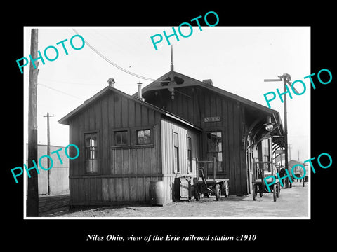 OLD LARGE HISTORIC PHOTO OF NILES OHIO, THE ERIE RAILROAD STATION c1910 2