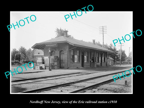 OLD LARGE HISTORIC PHOTO OF NORDHOFF NEW JERSEY, ERIE RAILROAD STATION c1910