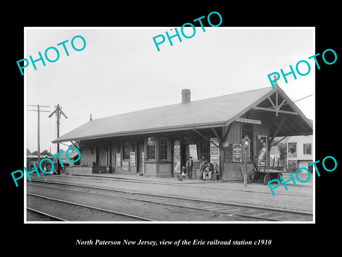 OLD LARGE HISTORIC PHOTO OF NORTH PATERSON NEW JERSEY ERIE RAILROAD STATION 1910