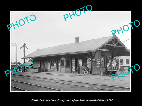 OLD LARGE HISTORIC PHOTO OF NORTH PATERSON NEW JERSEY ERIE RAILROAD STATION 1910