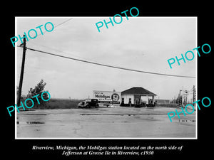 OLD LARGE HISTORIC PHOTO OF RIVERVIEW MICHIGAN, THE MOBIL OIL GAS STATION 1930 1