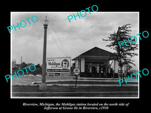 OLD LARGE HISTORIC PHOTO OF RIVERVIEW MICHIGAN, THE MOBIL OIL GAS STATION 1930 2