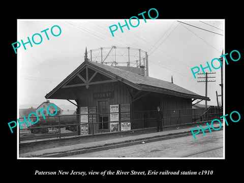 OLD LARGE HISTORIC PHOTO OF PATERSON NEW JERSEY, RIVER RAILROAD STATION c1910 1