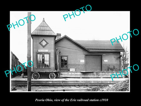 OLD LARGE HISTORIC PHOTO OF PEORIA OHIO, THE ERIE RAILROAD STATION c1910