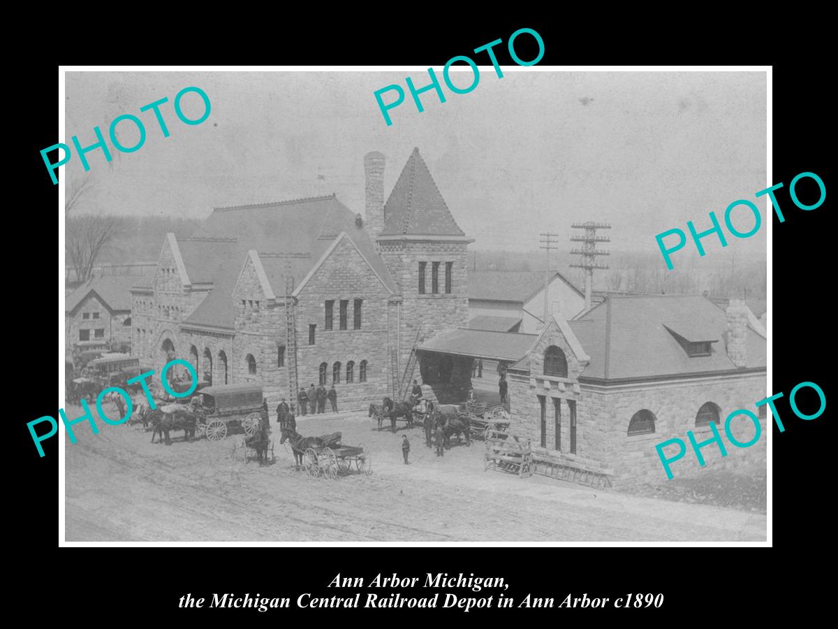 OLD LARGE HISTORIC PHOTO OF ANN ARBOR MICHIGAN, VIEW OF THE RAILROAD DEPOT c1890