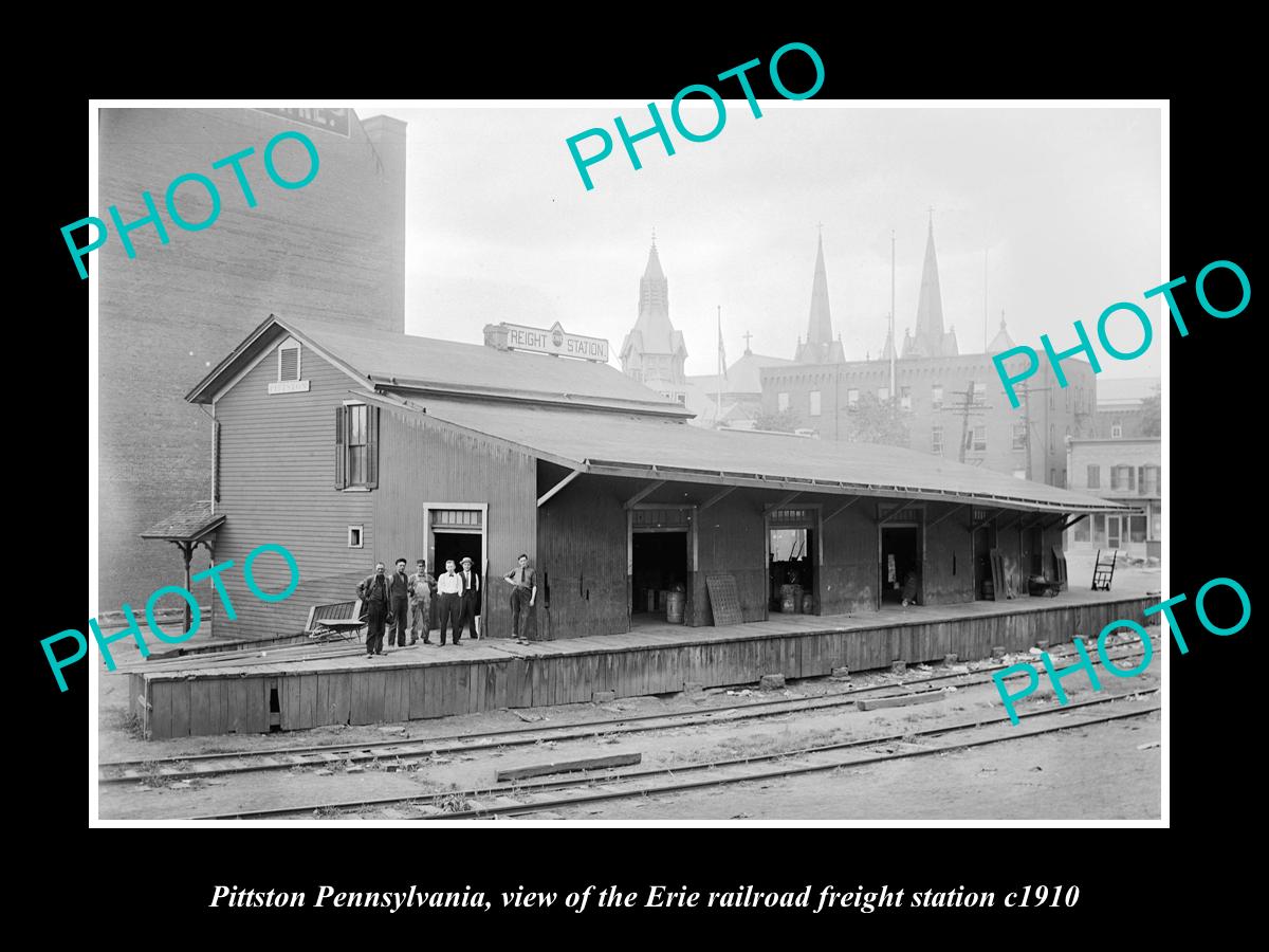 OLD LARGE HISTORIC PHOTO OF PITTSTON PENNSYLVANIA, ERIE RAILROAD STATION c1910