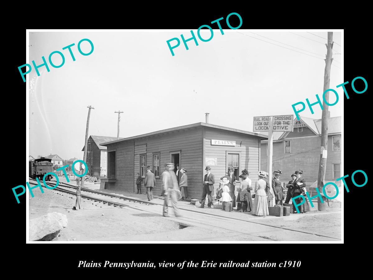 OLD LARGE HISTORIC PHOTO OF PLAINS PENNSYLVANIA, THE ERIE RAILROAD STATION c1910