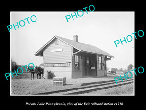 OLD HISTORIC PHOTO OF POCONO LAKE PENNSYLVANIA, ERIE RAILROAD STATION c1910