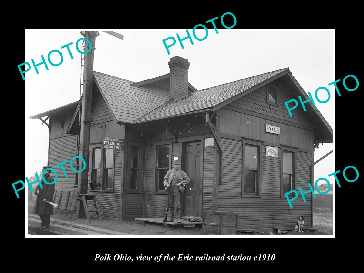 OLD LARGE HISTORIC PHOTO OF POLK OHIO, THE ERIE RAILROAD STATION c1910 1