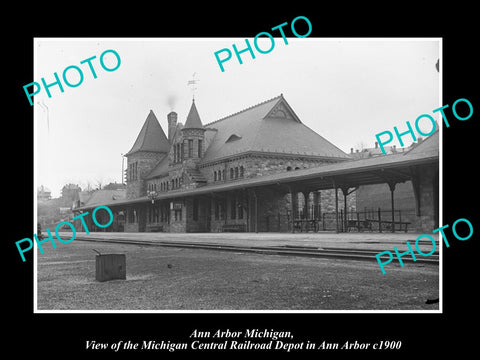 OLD LARGE HISTORIC PHOTO OF ANN ARBOR MICHIGAN, VIEW OF THE RAILROAD DEPOT c1900