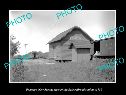 OLD LARGE HISTORIC PHOTO OF POMPTON NEW JERSEY, ERIE RAILROAD STATION c1910