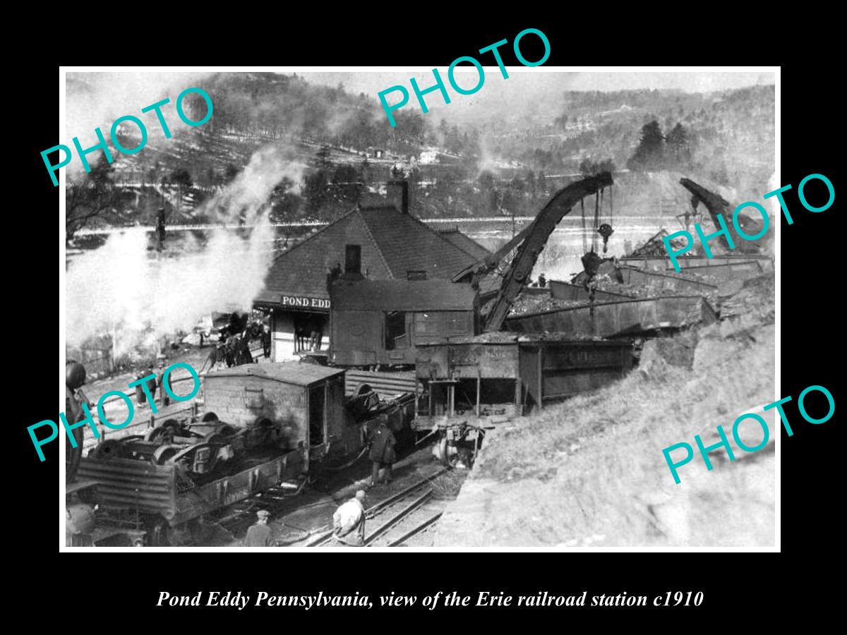 OLD LARGE HISTORIC PHOTO OF POND EDDY PENNSYLVANIA, ERIE RAILROAD STATION 1910 1