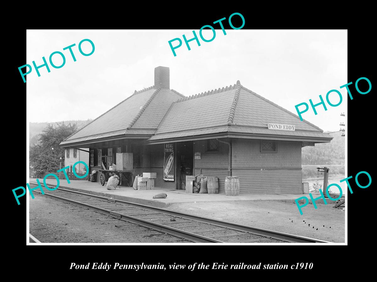 OLD LARGE HISTORIC PHOTO OF POND EDDY PENNSYLVANIA, ERIE RAILROAD STATION 1910 2