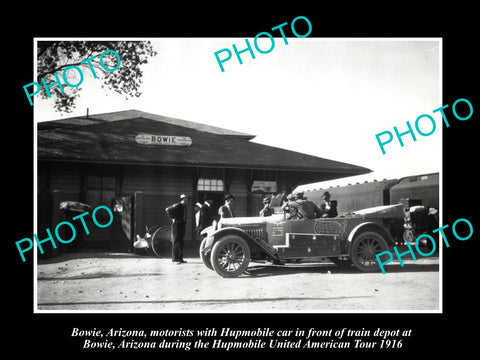 OLD LARGE HISTORIC PHOTO OF BOWIE ARIZONA, RAILROAD STATION c1916, HUPMOBILE